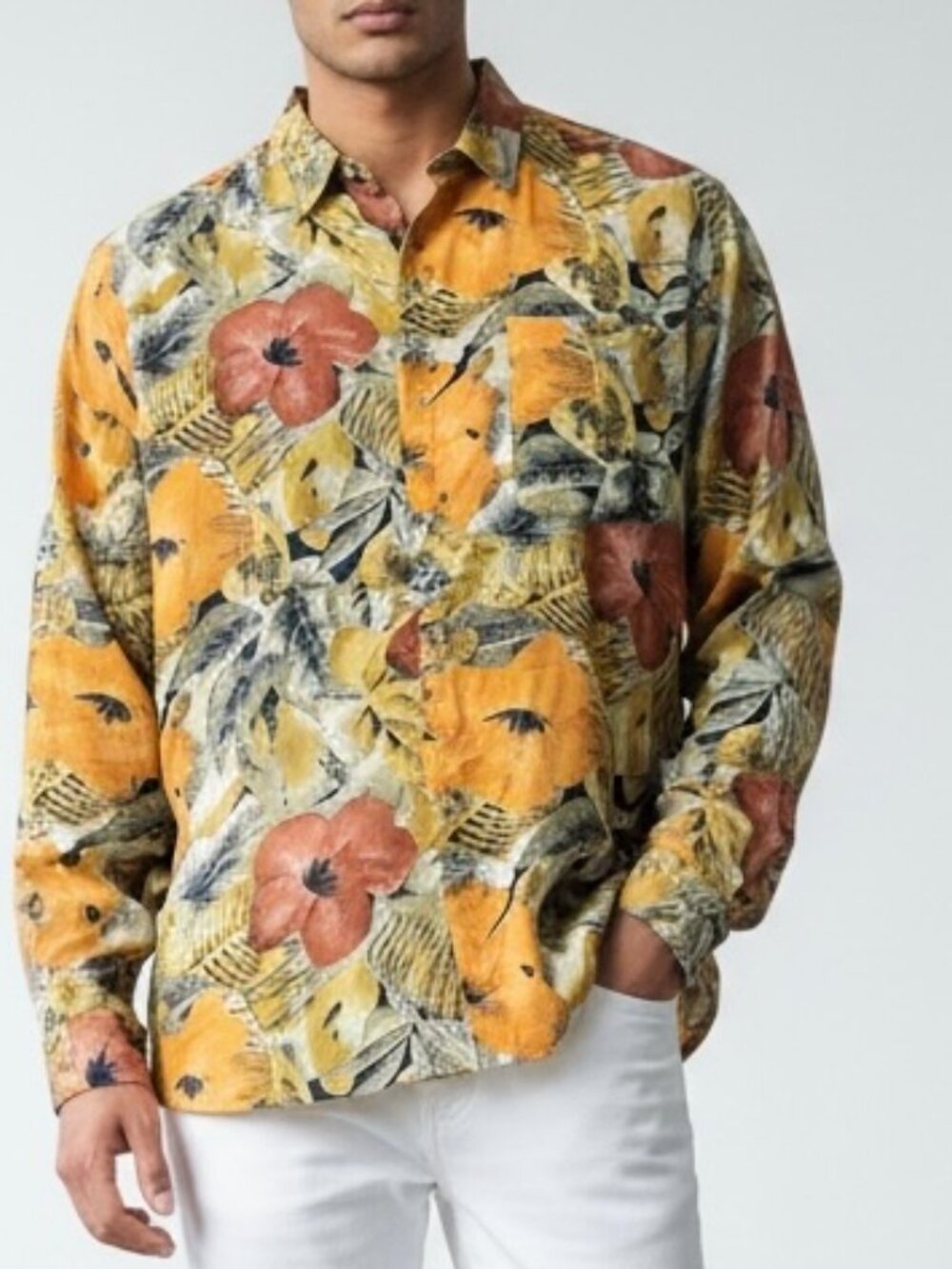 NEW Ted Lapidus Silk Shirt Men’s MEDIUM Button up Floral print Long Sleeve